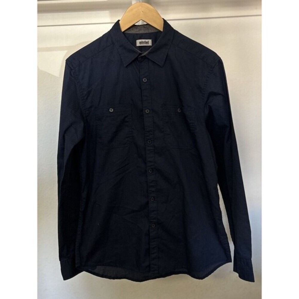 Kenneth Cole Unlisted Mens Button Down Long Sleeve Shirt Blue 53% Cotton 47% Poy